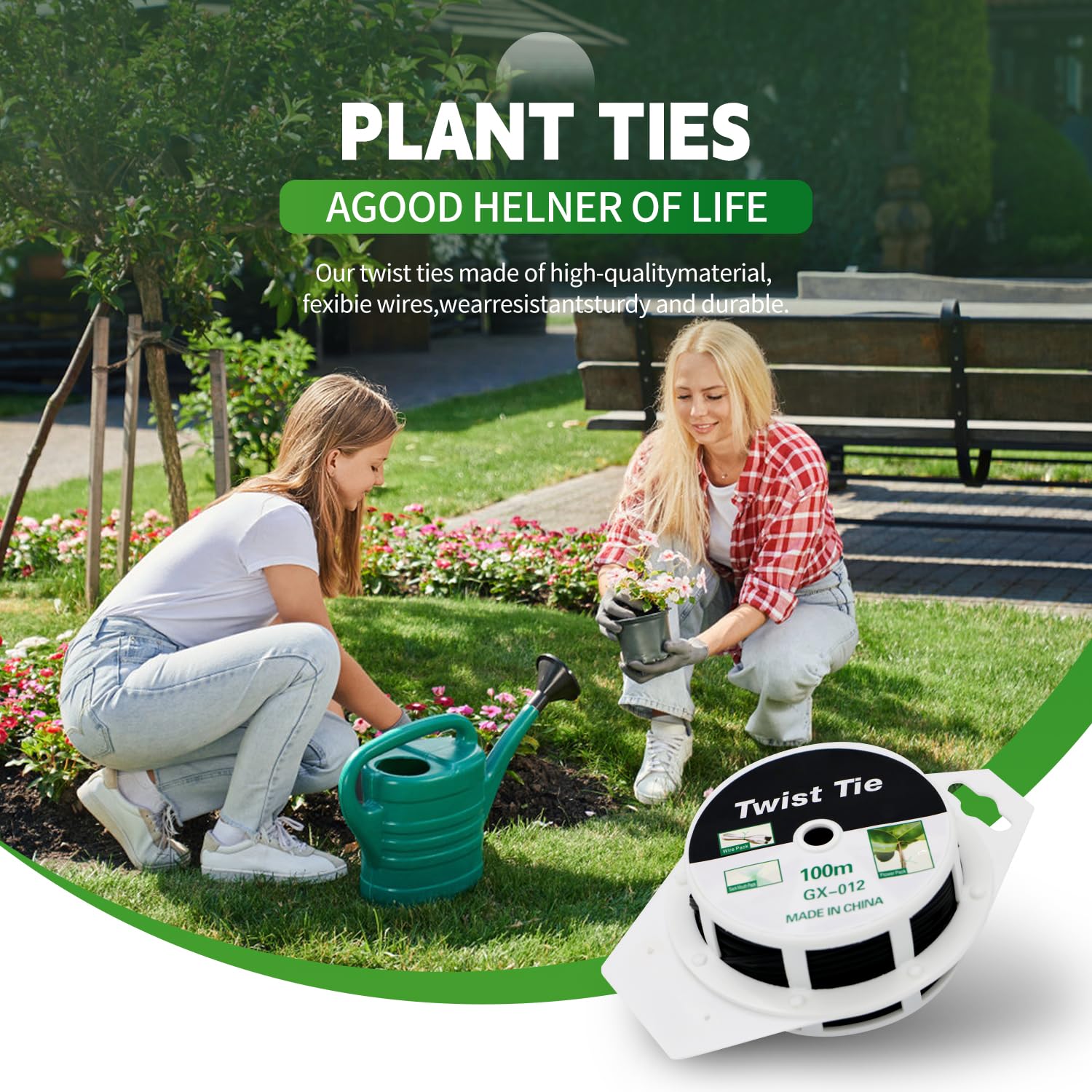 Flexible black-coated wire supports plants and resists rust