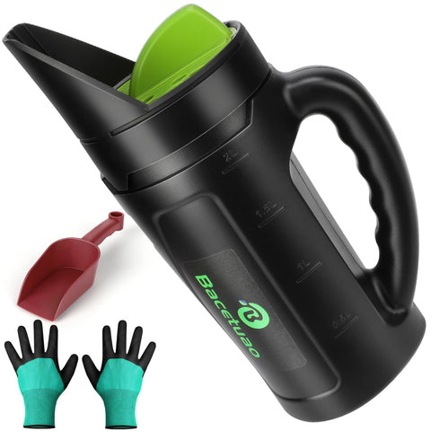 Bacetuao hand spreader shaker with adjustable openings for precise seed and fertilizer distribution.