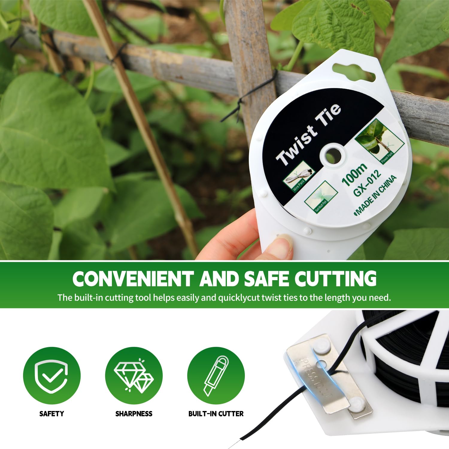 Plant support ties secured on stakes for upright growth