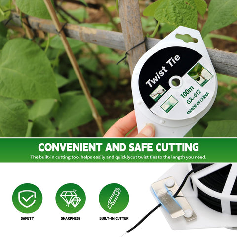 Plant support ties secured on stakes for upright growth