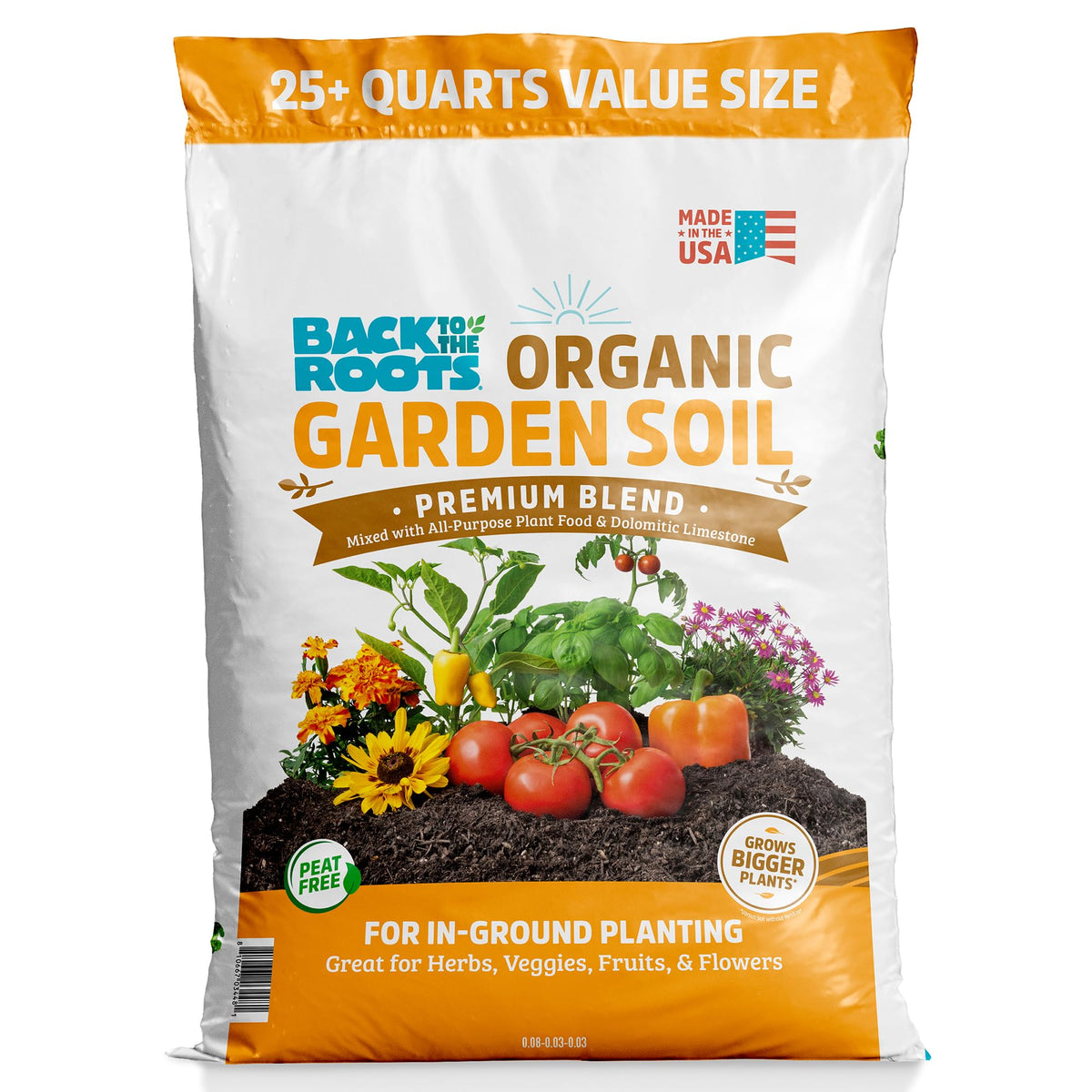 Back to the Roots peat-free soil bag close-up for home gardens, rich in nutrients.