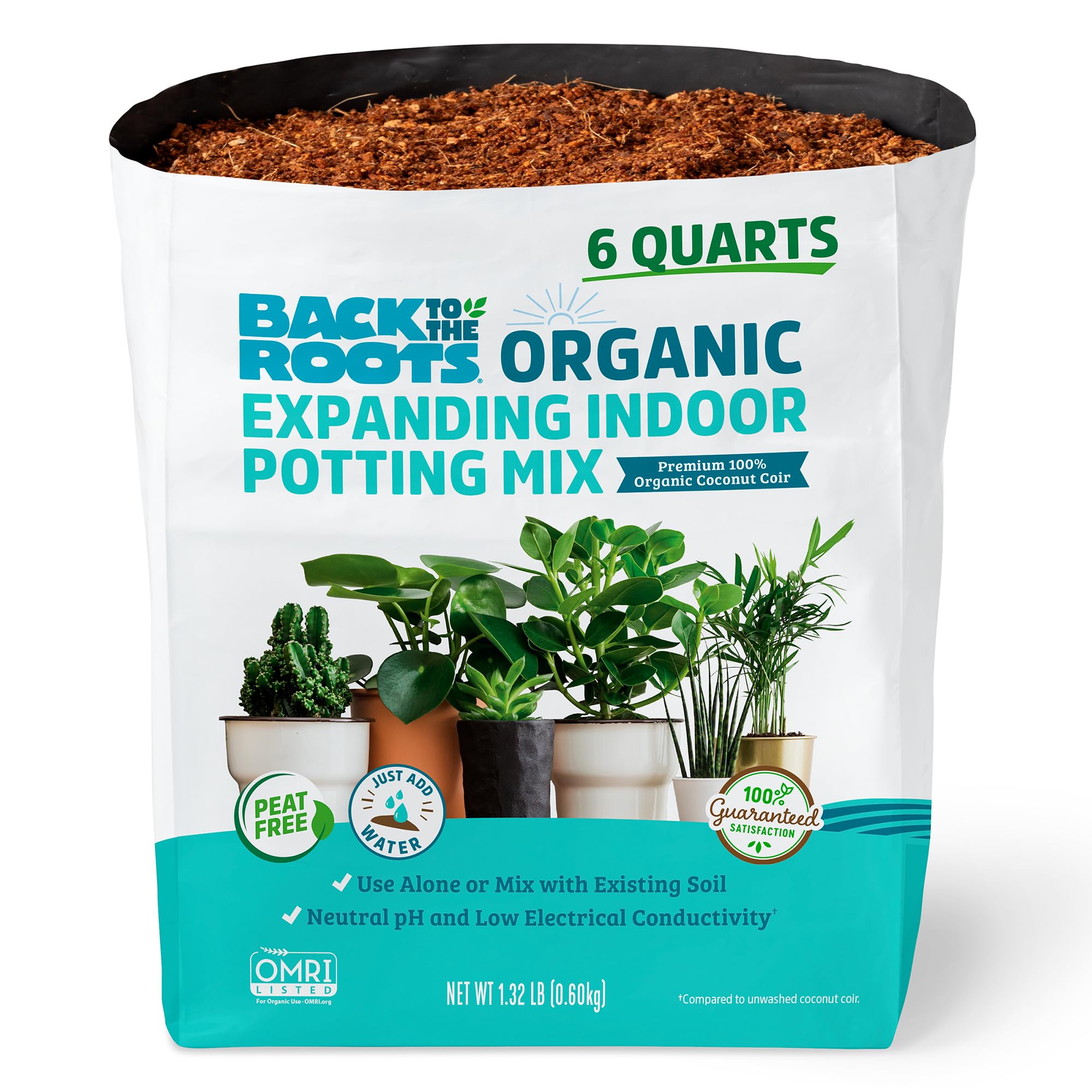 Back to the Roots soil block expands to 6 quarts for versatile potting.