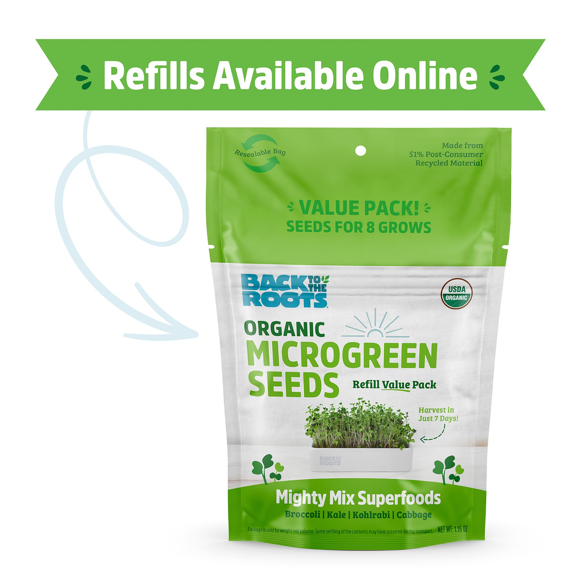 Back to the Roots microgreens kit ceramic finish enhances any kitchen decor.