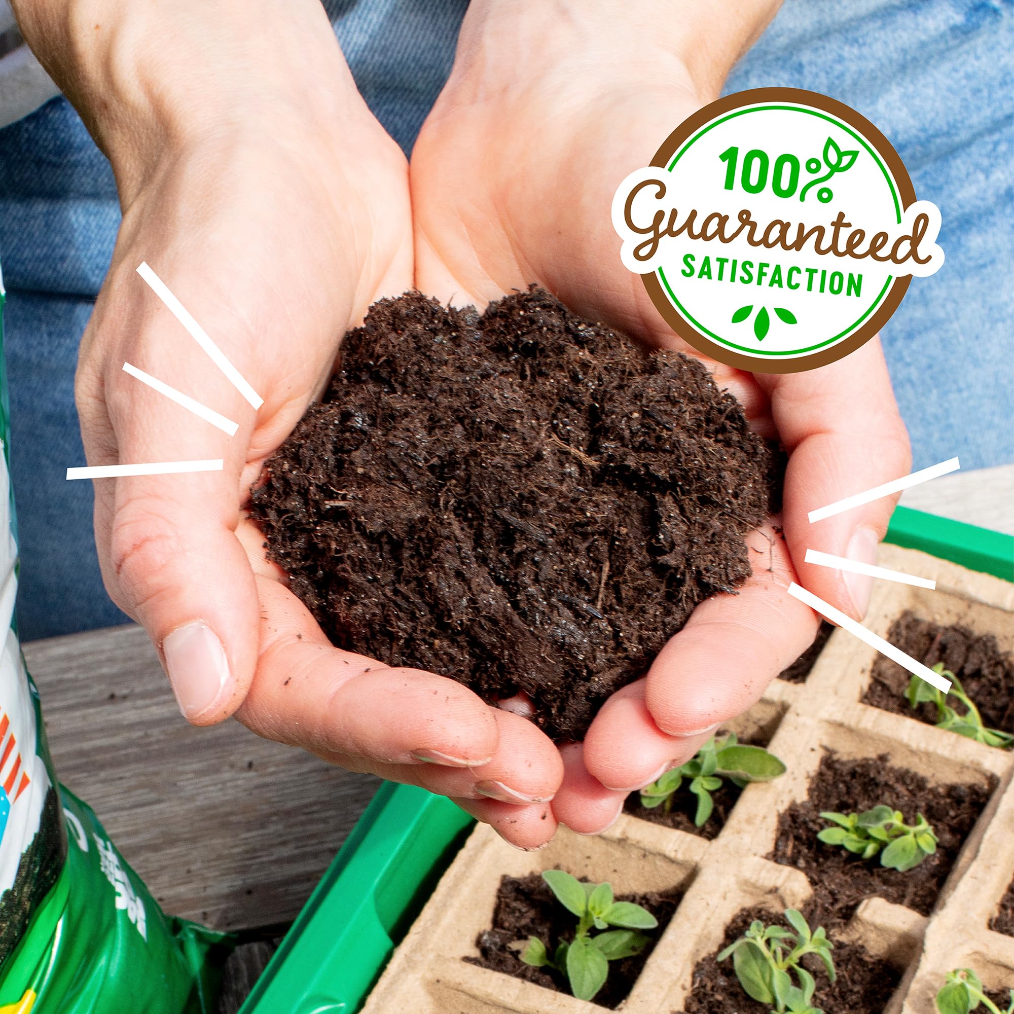 Back to the Roots moisture-retention coir keeps seedlings hydrated.
