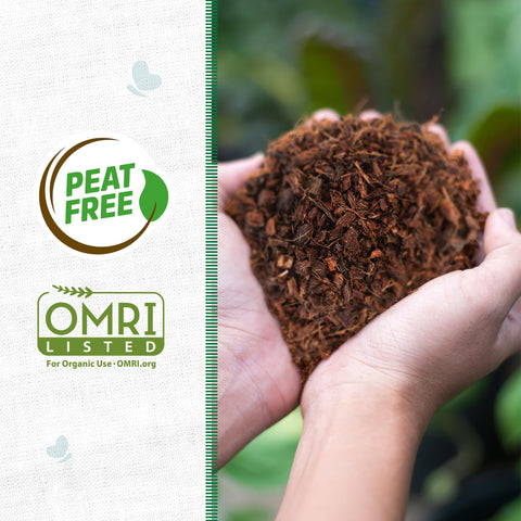 Back to the Roots expanding mulch shows volume after hydration for beds and pots.