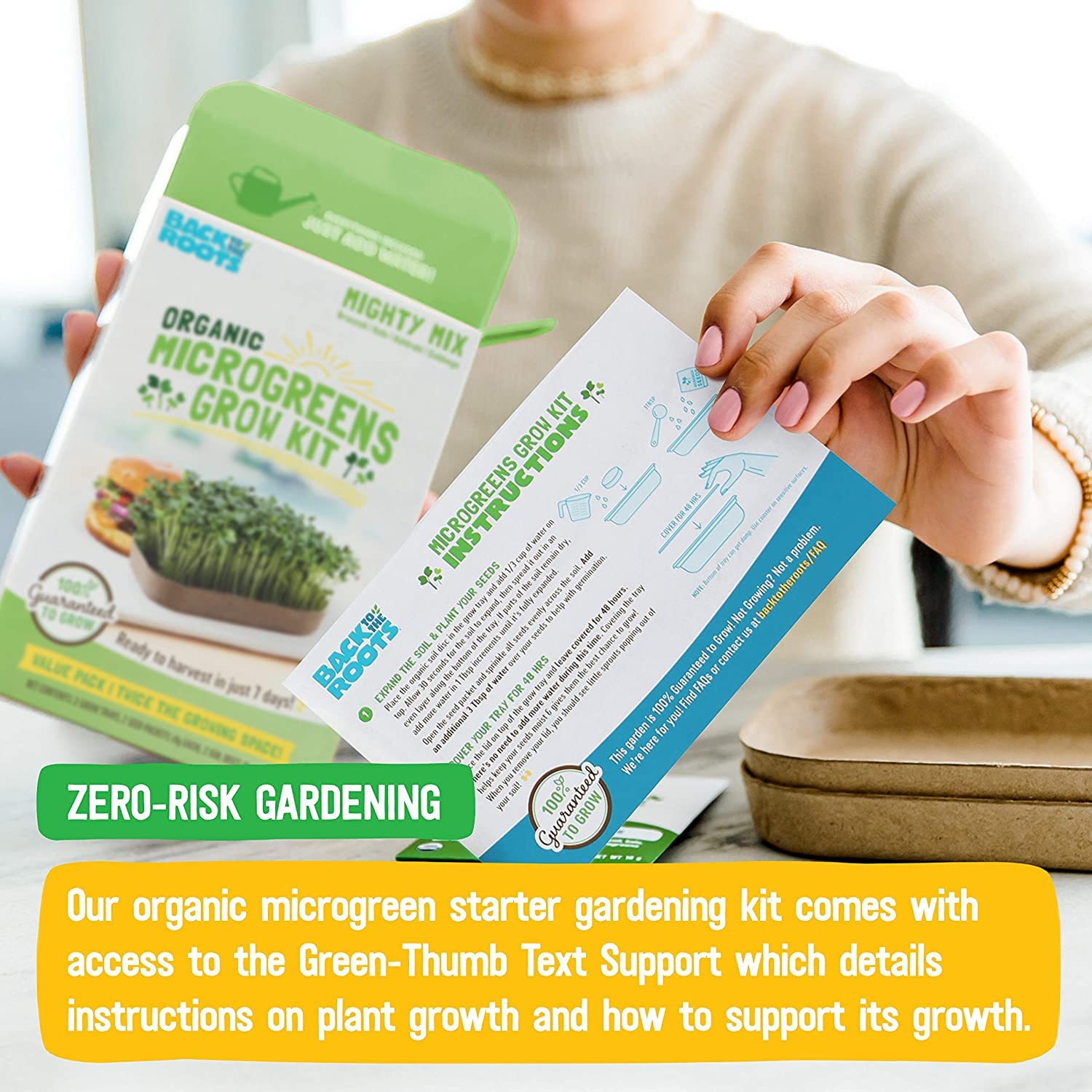 Back to the Roots organic non-GMO label—pesticide-free seeds for safe home growing.