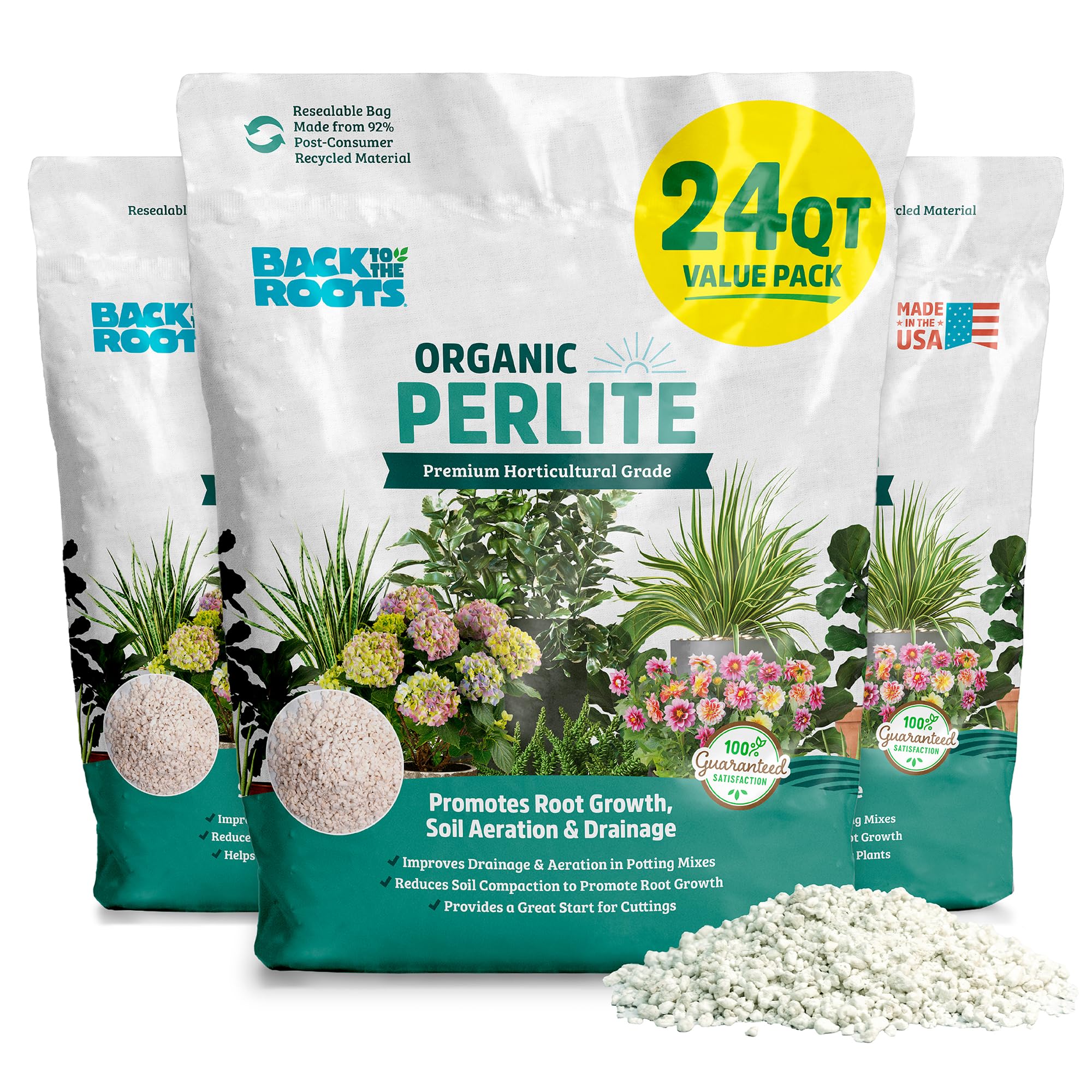 Back to the Roots 24 qt pack of organic perlite enhances soil aeration for healthier roots.
