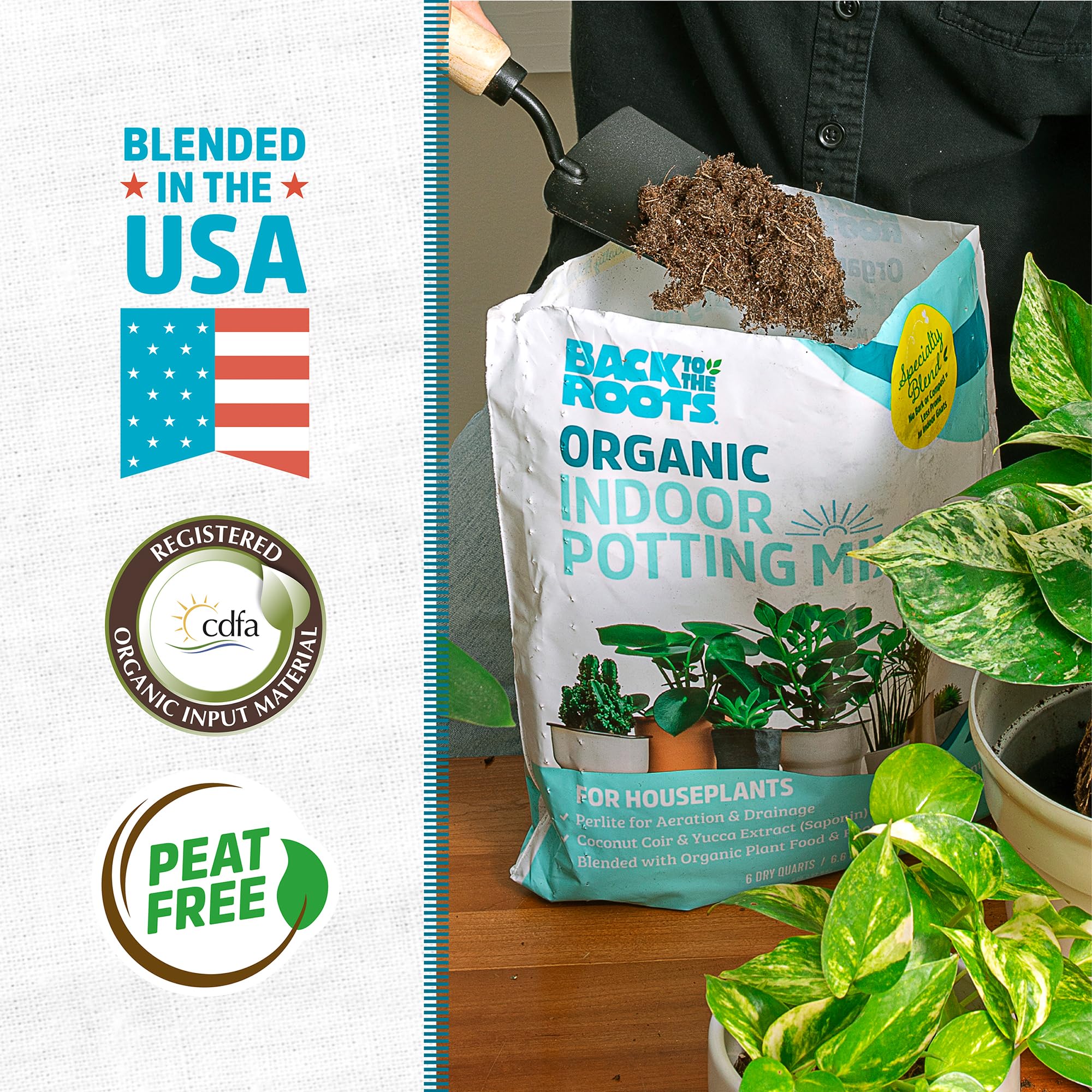 Back to the Roots potting mix texture closeup reveals soil structure promoting even moisture