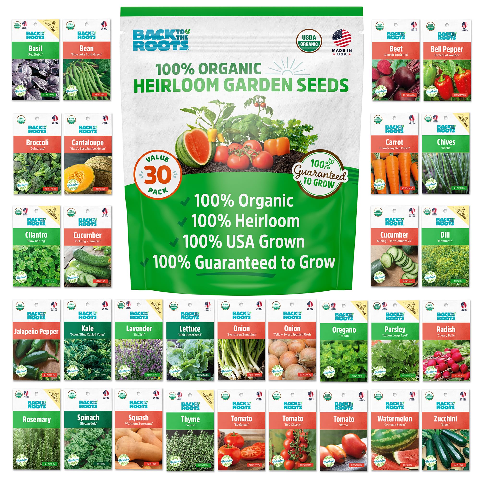 Back to the Roots seed bundle packaging for spring planting and easy garden setup.