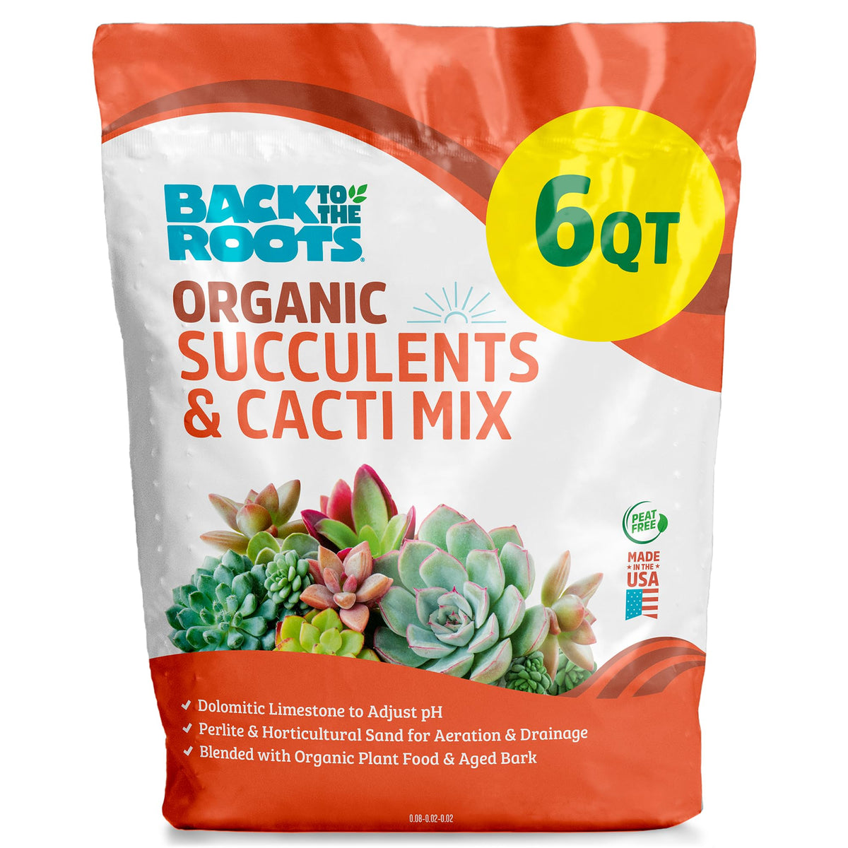 Back to the Roots succulent mix 6qt bag front view supports thriving roots
