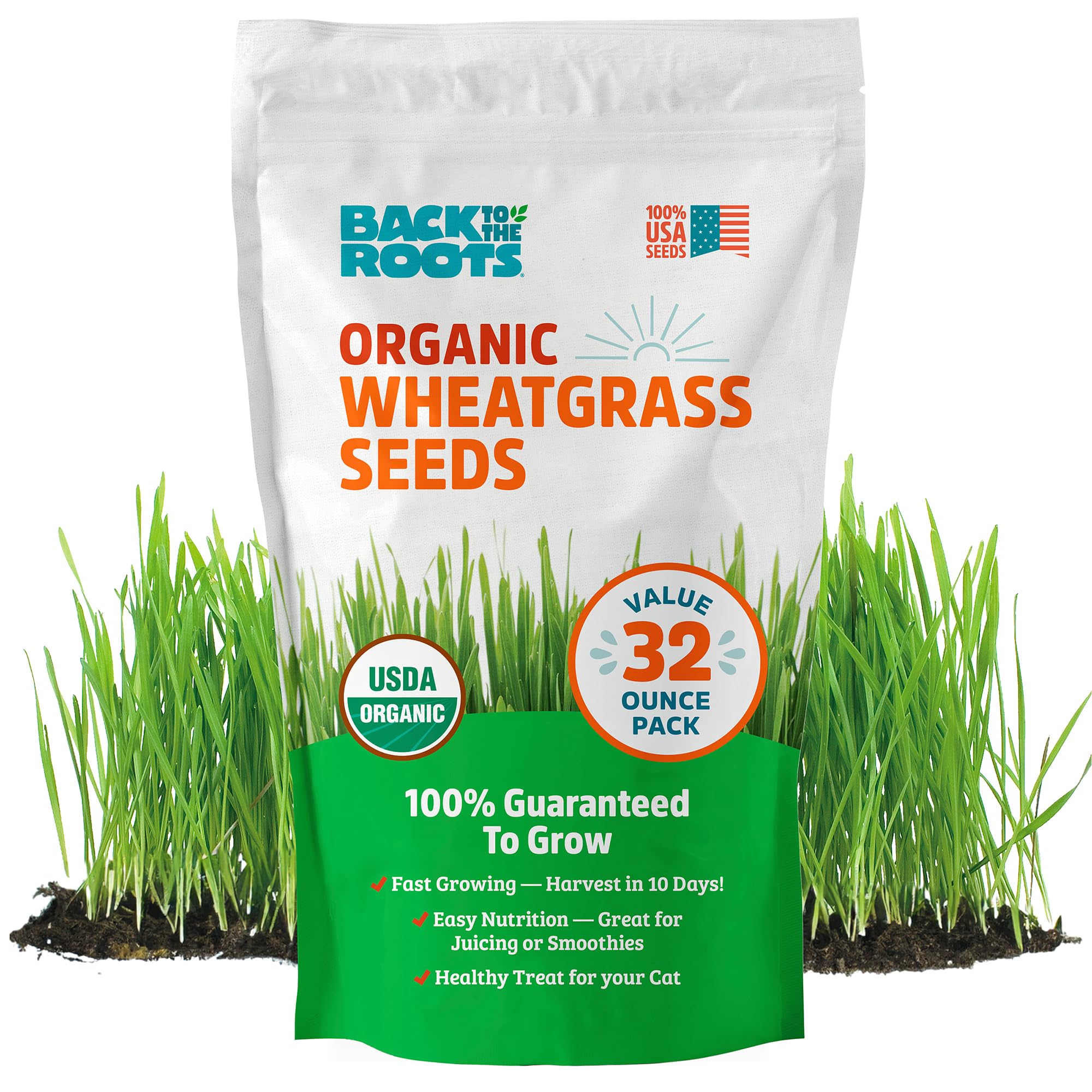 Back to the Roots wheatgrass seeds 2lb pack ready for easy home growing for fresh juice.