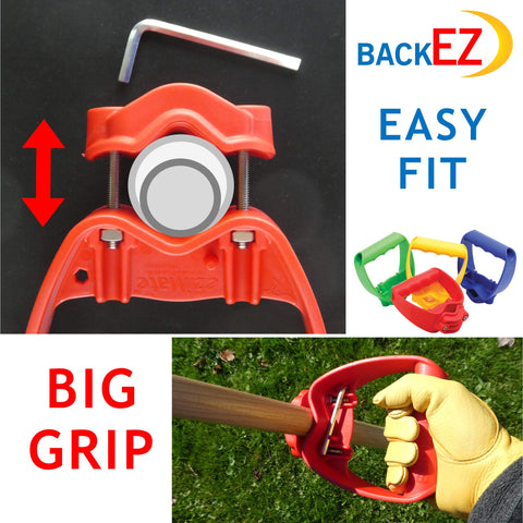 BackEZ ergonomic rake attachment offering improved comfort during yard work.