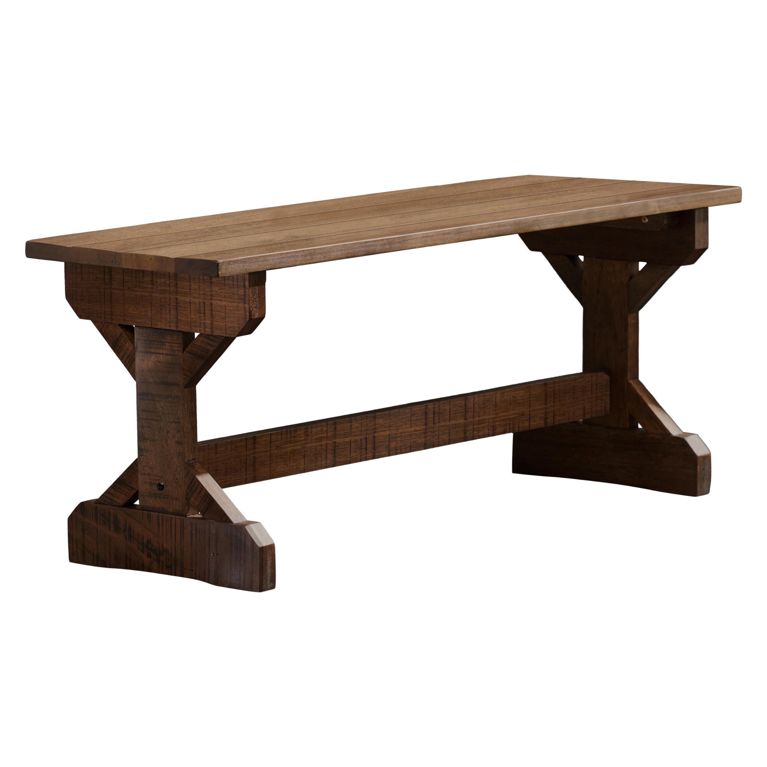 Backyard Discovery Meranti Farmhouse Bench outdoor shot, weather-resistant design for garden or patio.