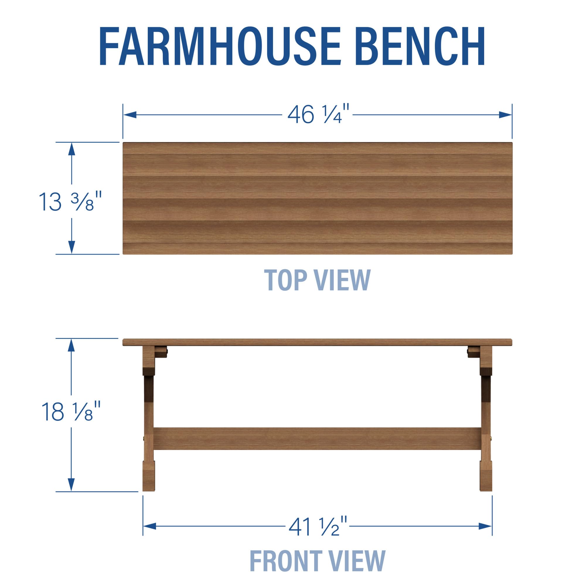 Backyard Discovery Meranti Farmhouse Bench seat close-up showing rich walnut stain and smooth surface.