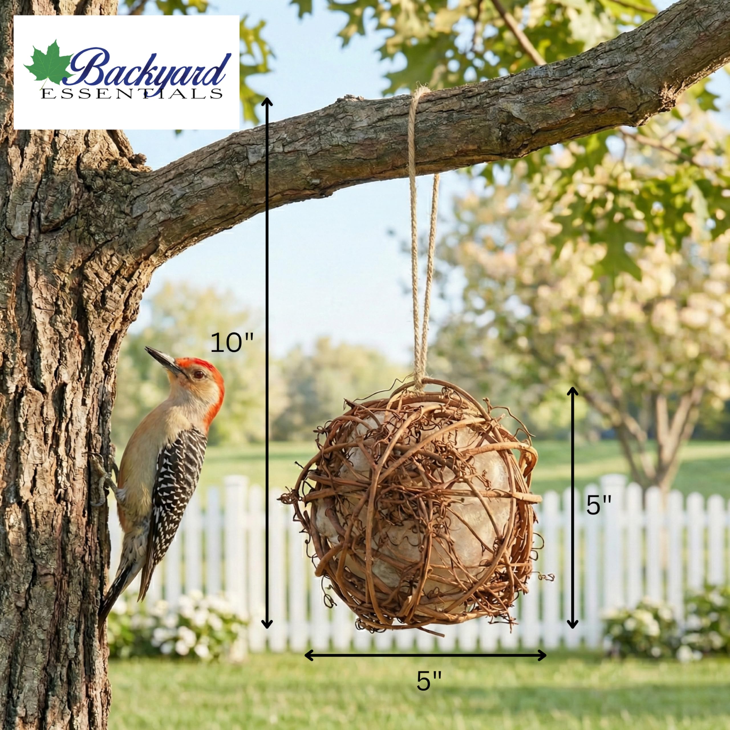 Backyard Essentials nesting ball showing natural fibers ideal for wild bird houses.