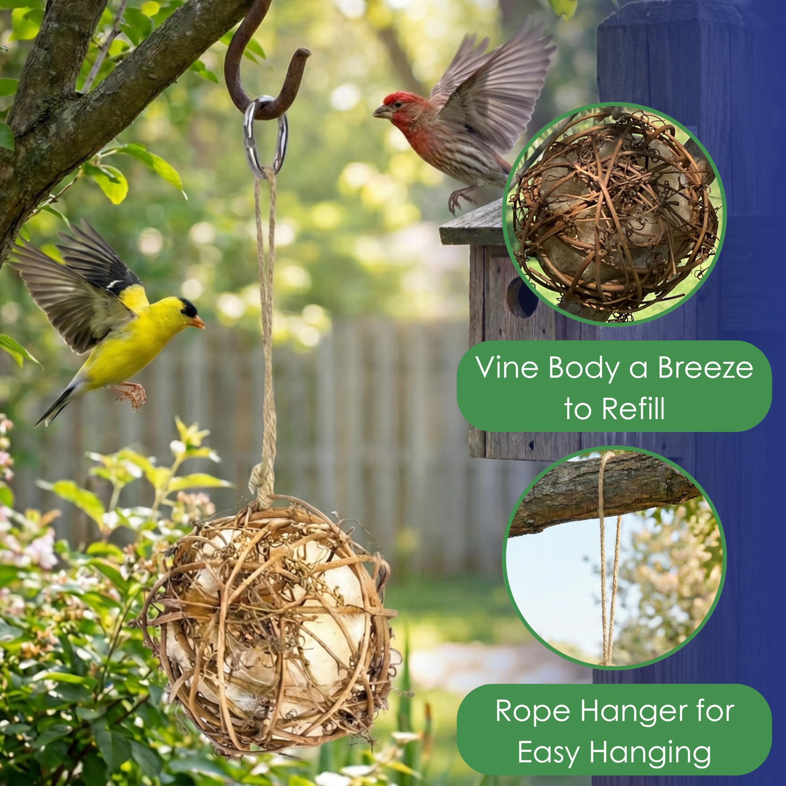 Backyard Essentials vine nesting ball ready for birds to start a nest.