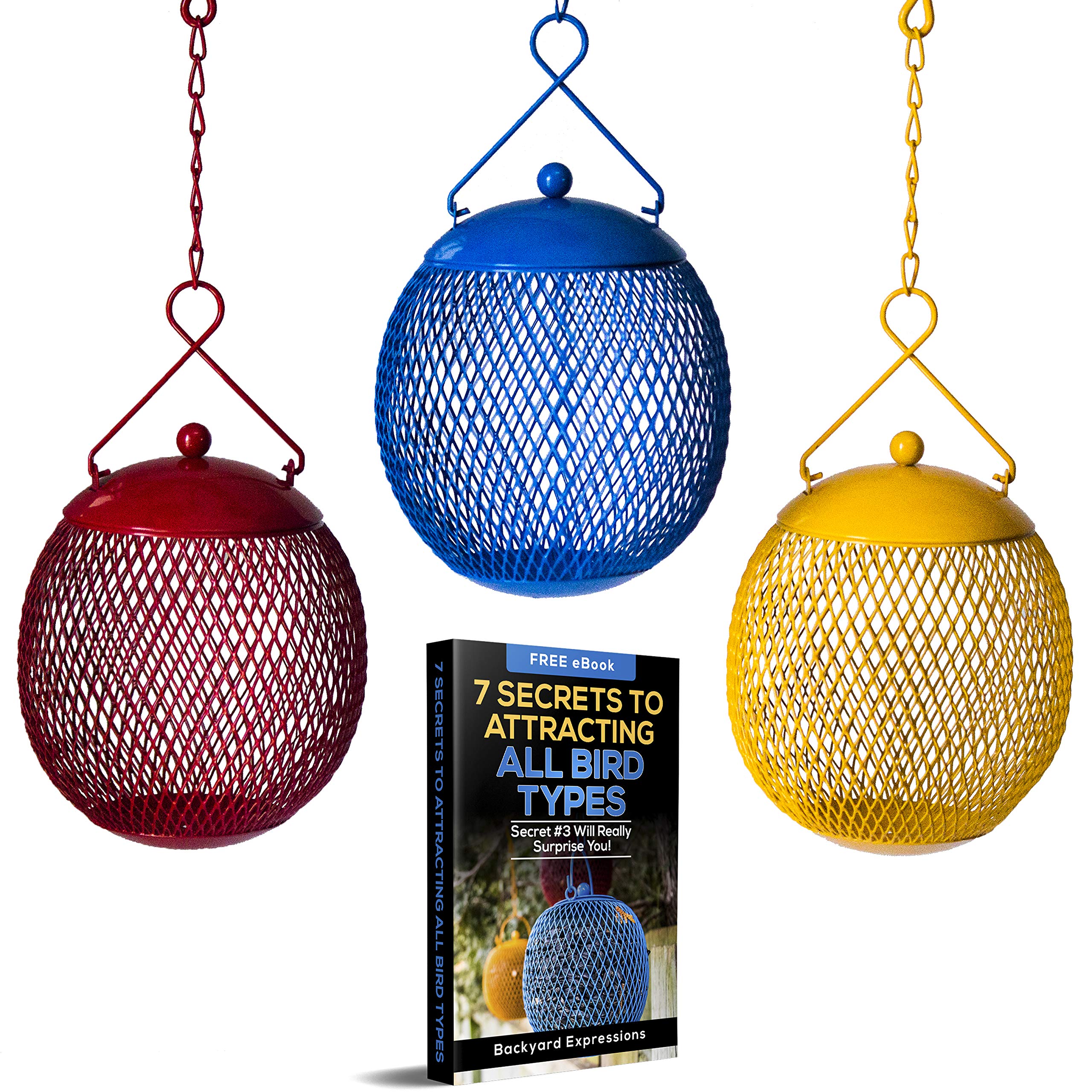 Backyard Expressions 3-Pack red feeder attracts cardinals on a sunny patio