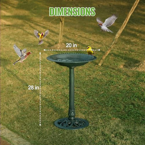 Backyard Expressions green bird bath with wide basin, ideal for splash play.