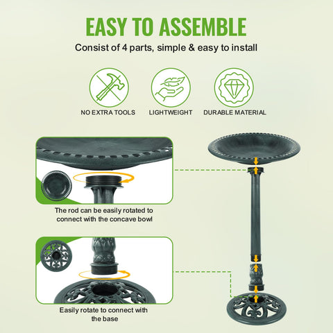 Backyard Expressions bird bath assembly shown with screw connection.