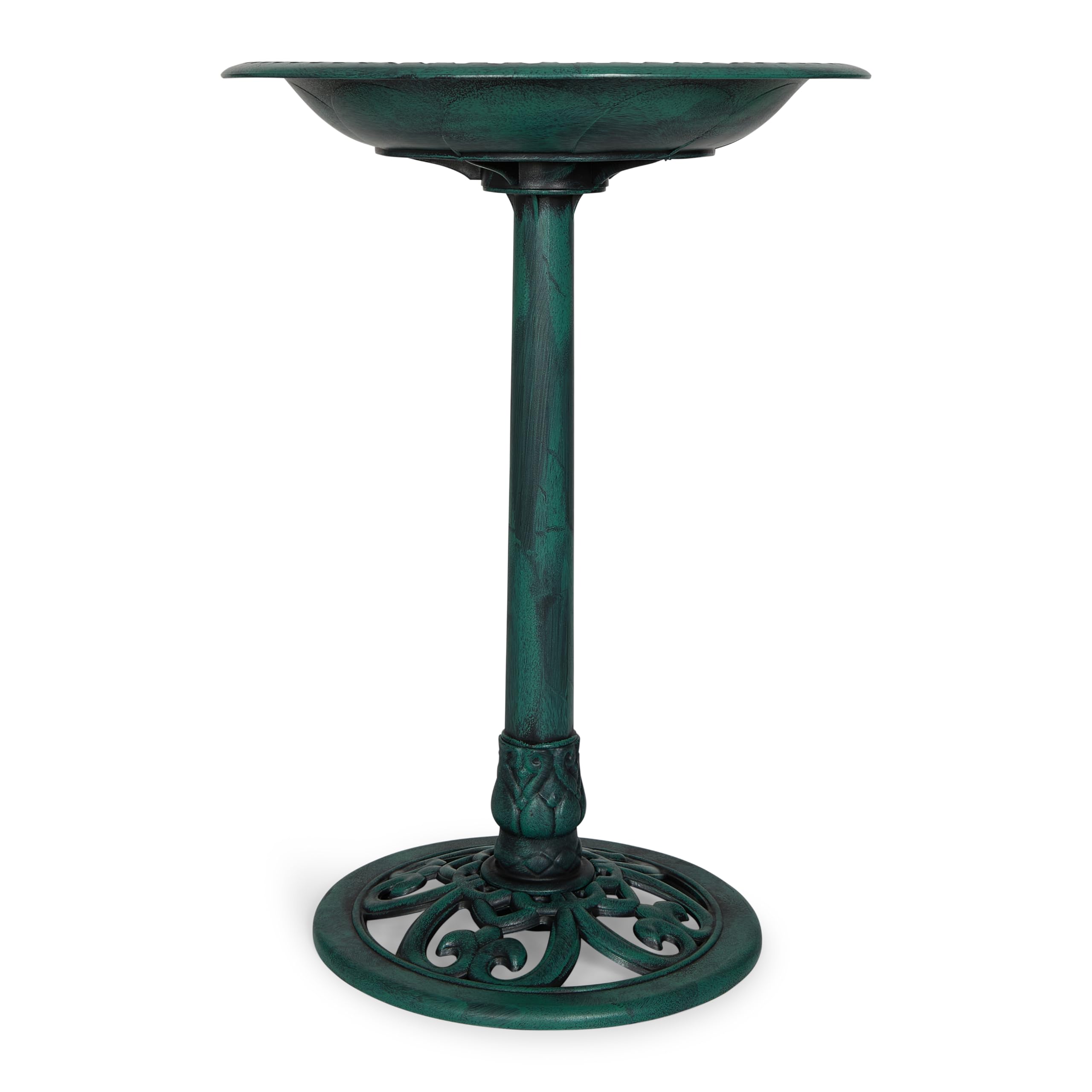 Backyard Expressions bird bath with sturdy base and three stakes for stability.