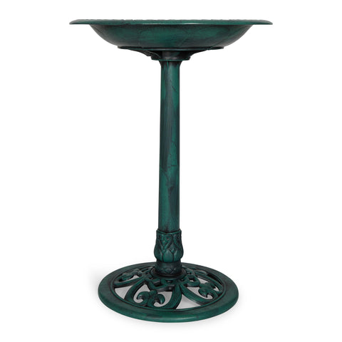 Backyard Expressions bird bath with sturdy base and three stakes for stability.