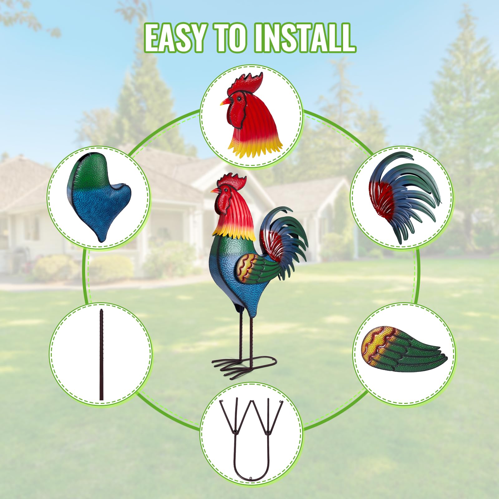 Backyard Expressions farmhouse rooster decor — complements porches, walkways, and borders.