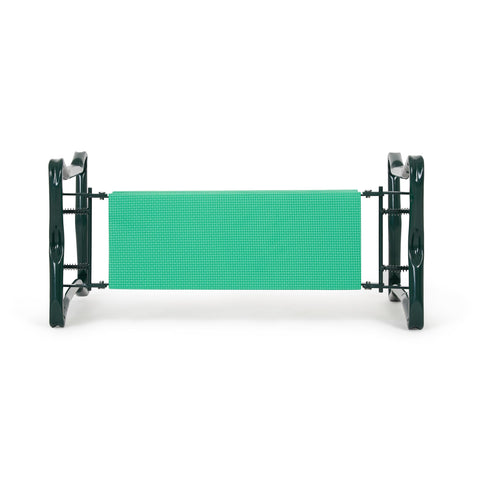 Backyard Expressions Foldable garden bench folds flat for easy storage.