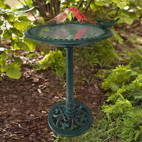 Backyard Expressions bird bath includes ground stakes for stable yard placement