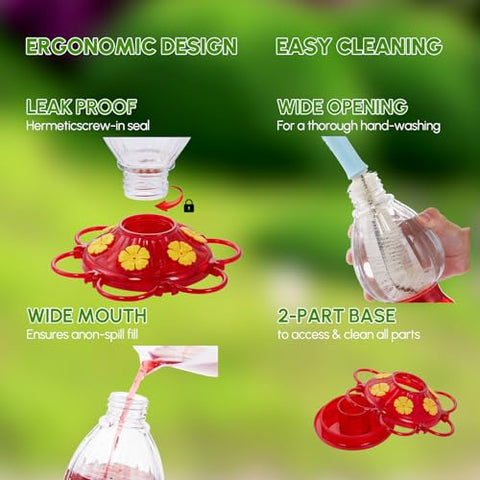 Backyard Expressions Hummingbird Feeder 20oz 2-pack side hanging, secure placement