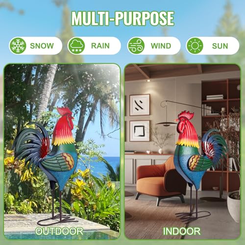 Backyard Expressions outdoor rooster statue — sturdy metal with vibrant detailing for weather.