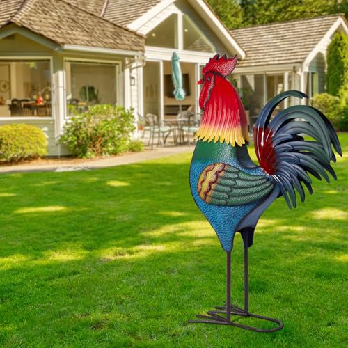 Backyard Expressions painted rooster figure — farmhouse charm for patios and entryways.