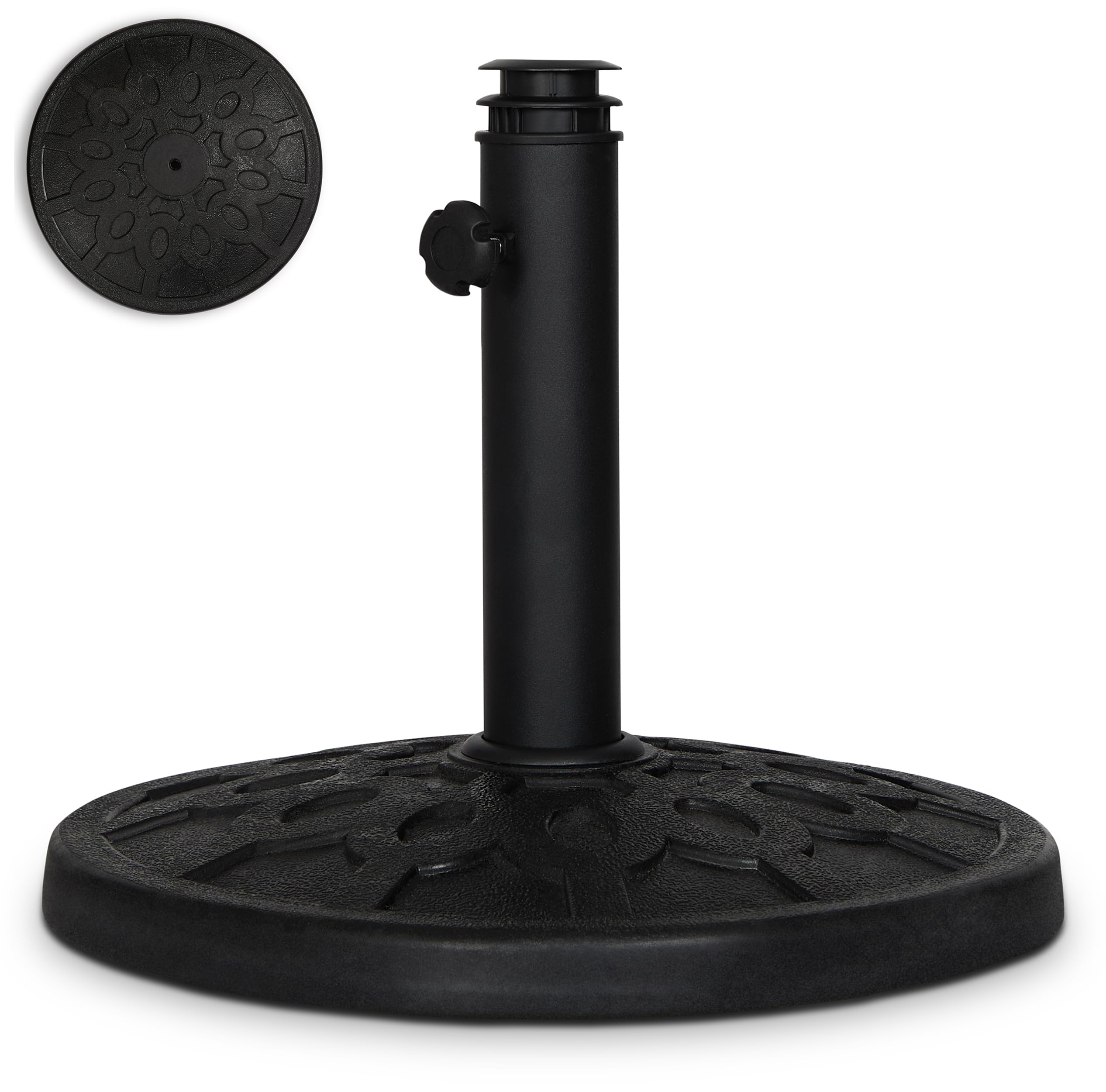 Backyard Expressions round 20lb umbrella base offers stable patio shade