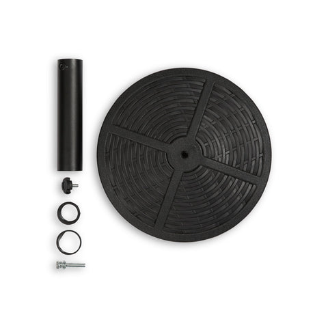 Backyard Expressions umbrella base brushed gray basketweave finish complements decor