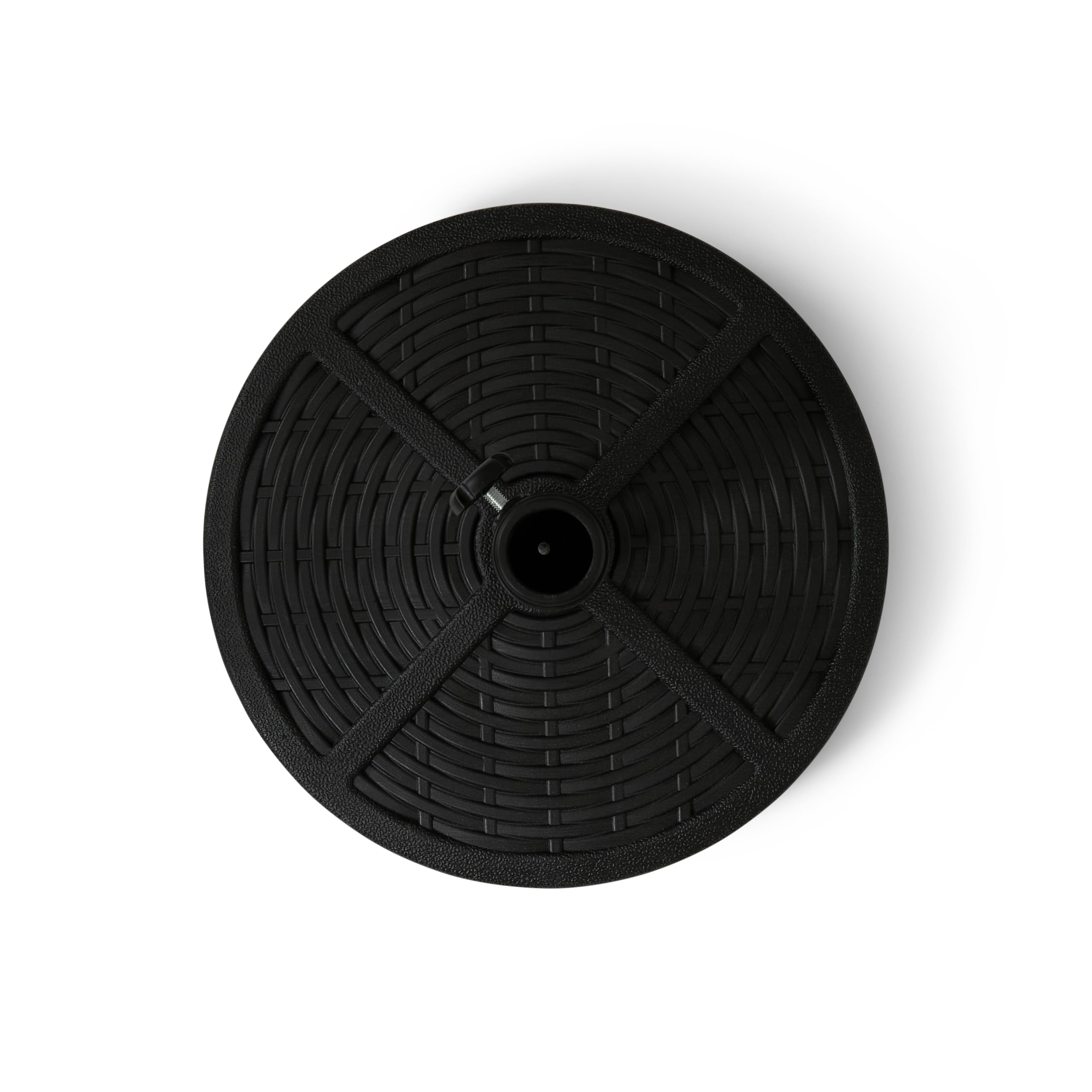 Backyard Expressions umbrella base fits 1.5–2 in poles with secure knob
