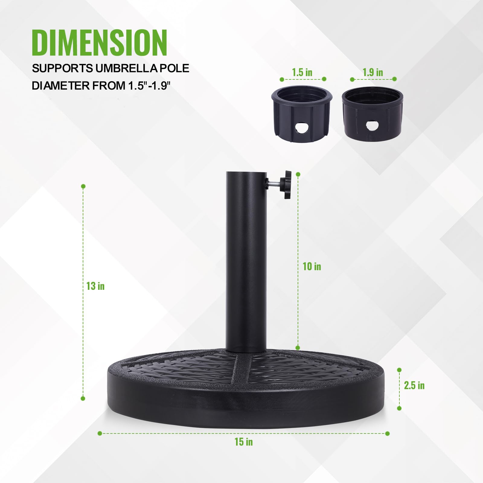 Backyard Expressions umbrella base stone-core design supports steady shade setups