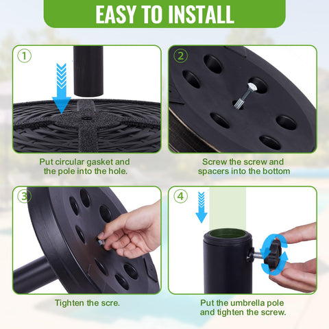 Backyard Expressions umbrella base weather-resistant coating maintains color and durability