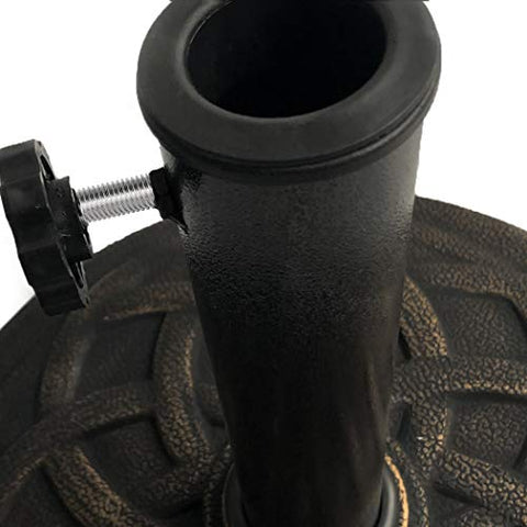 Backyard Expressions weight-focused base anchoring an umbrella securely