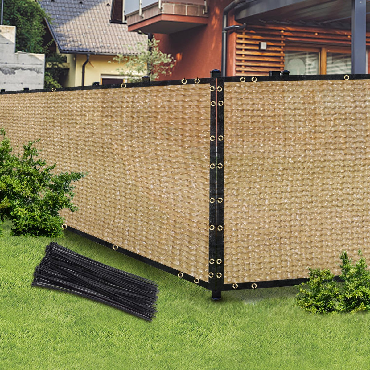 BADAO sand privacy screen on fence blocking views while allowing airflow