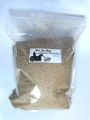 Organic BadAssBugs wheat bran bedding label confirms no additives