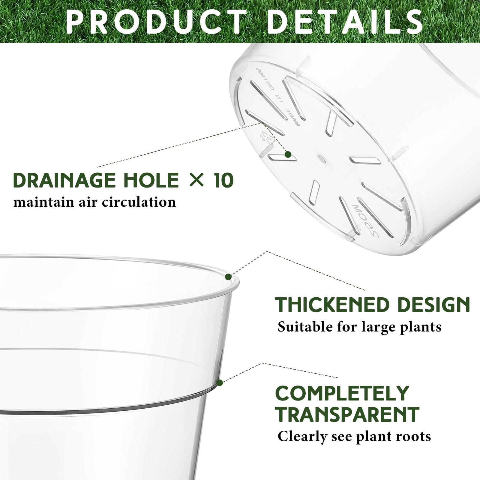 Baderke 3-pack clear orchid pot bottom holes ensure drainage.