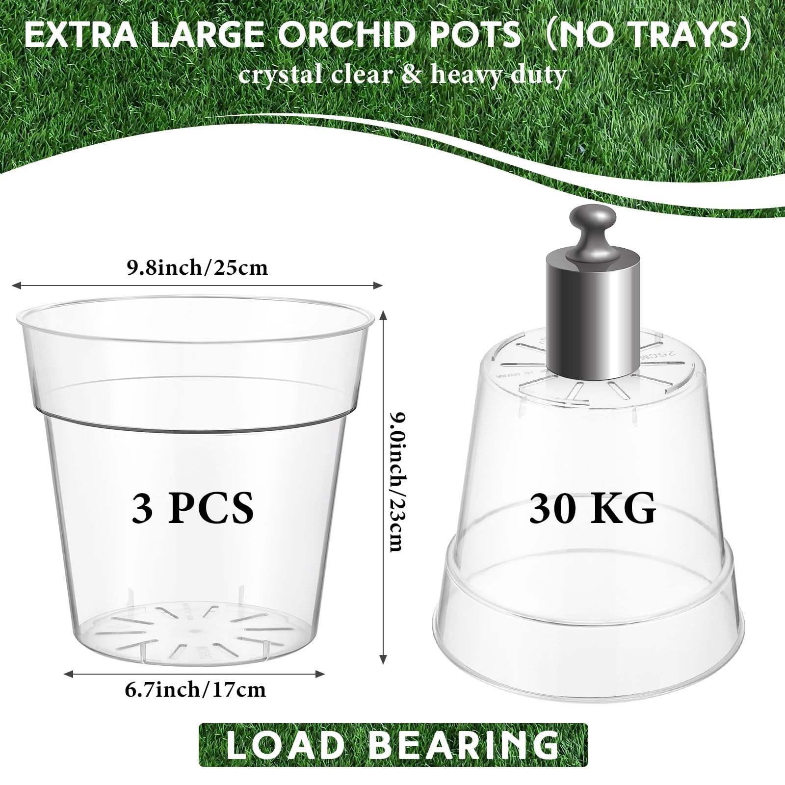 Baderke 3-pack clear orchid pot side view shows lightweight portability.