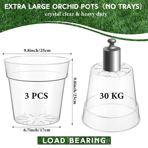 Baderke 3-pack clear orchid pot side view shows lightweight portability.