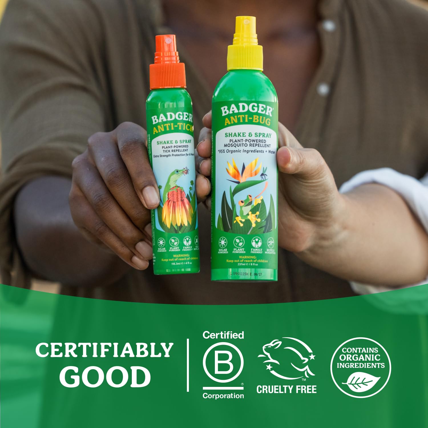 Badger Tick Spray easy-pump application for quick on-the-go use.