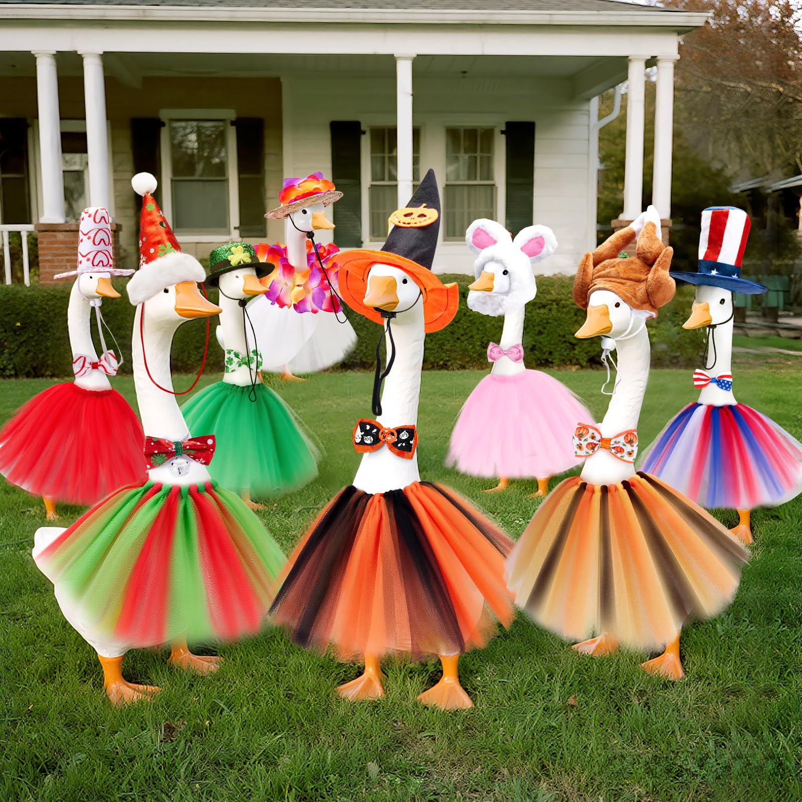 Bafeil goose outfits Valentine look on goose statue for festive charm
