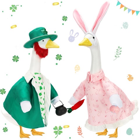 Bafeil leprechaun boy costume on a goose adds festive porch charm
