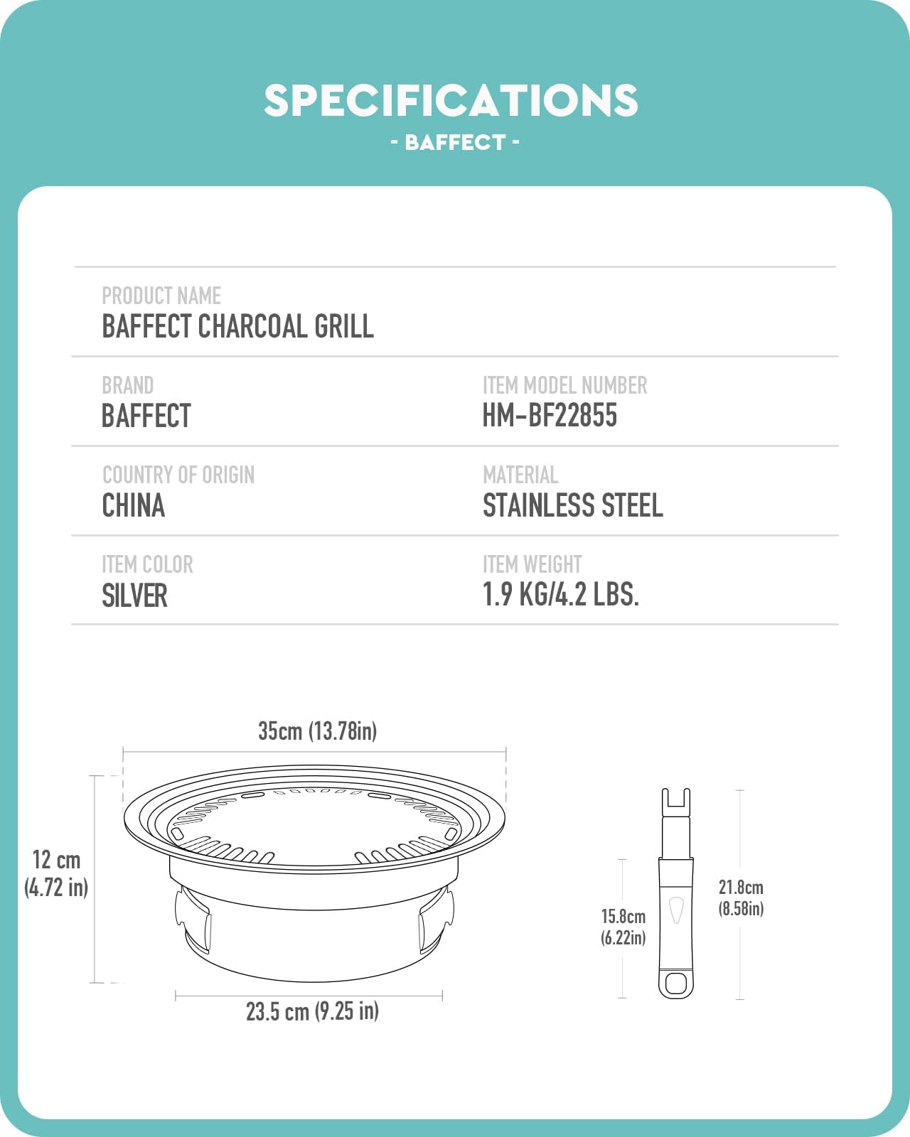 Baffect indoor-outdoor smokeless grill for parties and picnics
