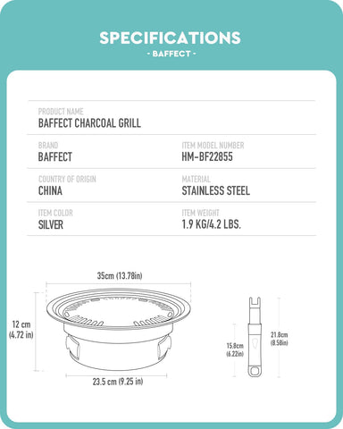 Baffect indoor-outdoor smokeless grill for parties and picnics