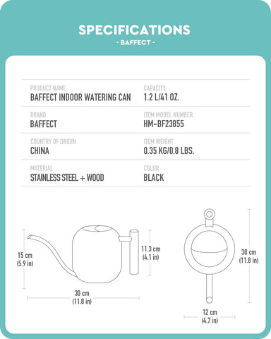 Baffect wooden-handle design offers comfortable grip during watering.