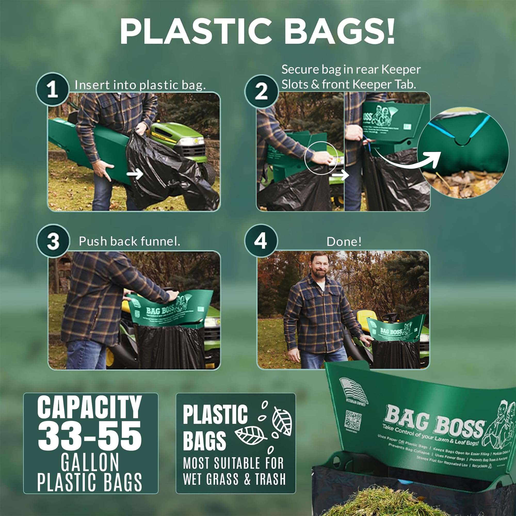 Bag Boss easily removes paper bags with the built-in assist.