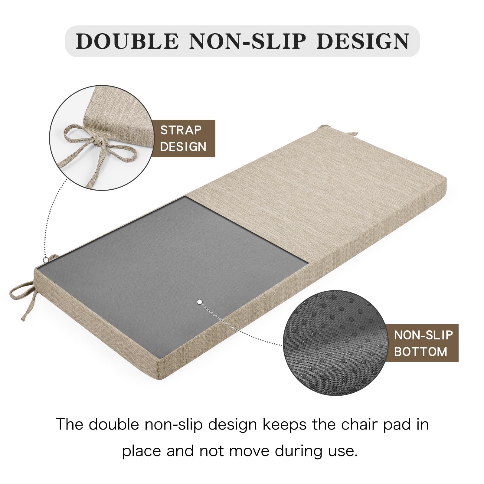 Baibu cushion dimensions illustrate fit for 59 inch benches